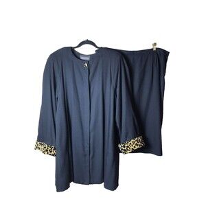 Executive Collection Women's Black Skirt Suit Leopard Print Sleeve Cuff Size 22W